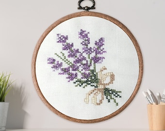 Lavender cross stitch . Machine Embroidery design and PDF pattern for hand-made embroidery