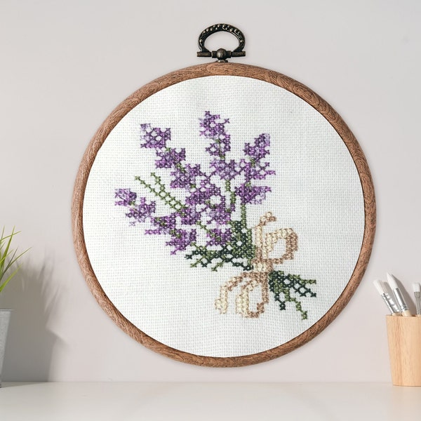 Lavender cross stitch . Machine Embroidery design and PDF pattern for hand-made embroidery