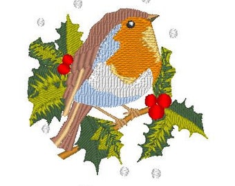 Christmas robin. Machine embroidery design.