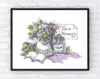 Lilac cross stitch pattern.. Machine embroidery and PDF for hand embroidery. 5x7; 10x6 hoop size