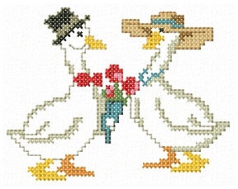 Conception de la Saint-Valentin. Deux canards. Broderie à la machine et modèle PDF pour broderie à la main. 4x4 : 5x7 ; taille du cerceau