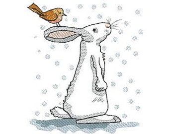 Winter scene. Rabbit waiting for Santa. Machine embroidery design.