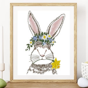Bunny with daffodil. Spring rabbit.  Machine embroidery design. 7x5; 8x8 hoop size