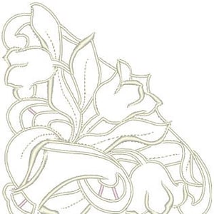 Tulip corner.  Richelieu cutwork machine embroidery design. Hoop size: 5x7; 8x12