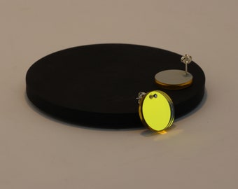 Earrings from yellow mirror acrylics Plexiglas with silver studs - Laser cut earrings - Circle earrings