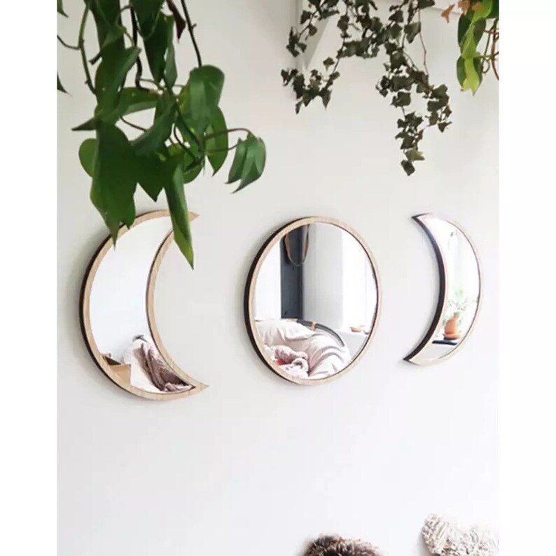 Set of 3 or 5 Moon phase wall mirrors Etsy