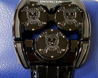 Invicta Cuadro 58mm Swiss Quartz Tri-time Leather Strap Watch