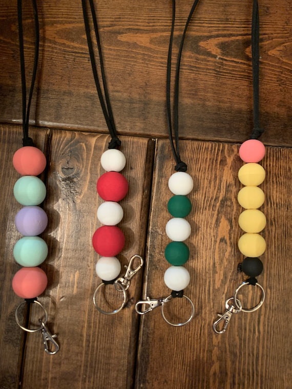 Wood Bead Lanyard With Key Ring and Clasp