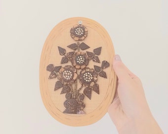 Hand Carved Flowers Coconut Shell Wood Wall Art