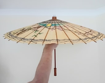 Chinese Wooden And Paper Umbrella Parasol