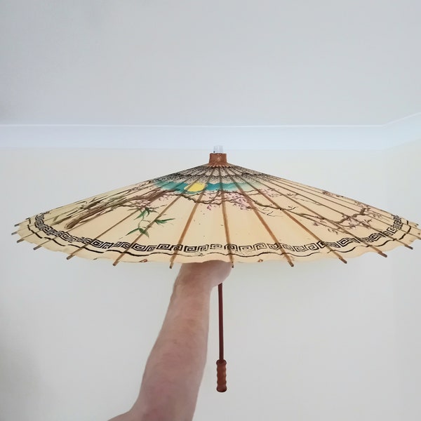 Chinese Wooden And Paper Umbrella Parasol