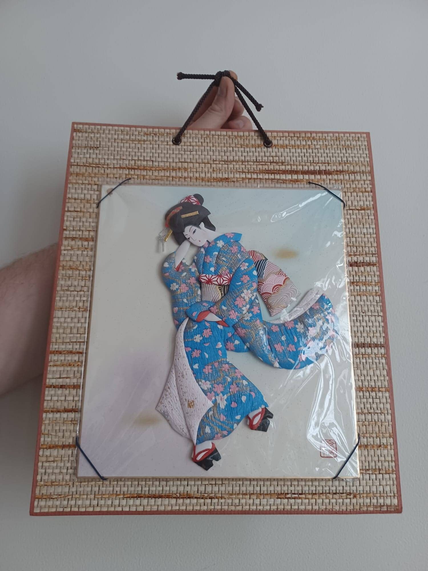 Japanese Oshie Geisha Kimono 3D Fabric Art Craft One-of-a