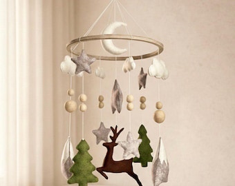 Woodland Felt Baby Mobile, Deer Crib Mobile, Forest Nursery Decor