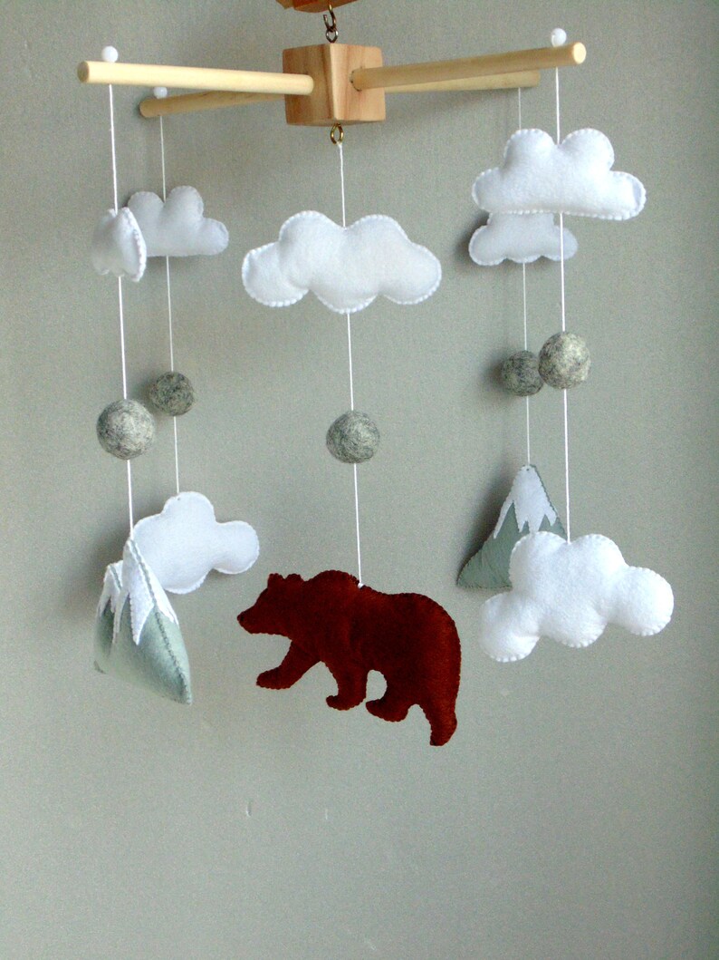 Bear felt mobile Mountain mobile Nursery mobile Cot baby Etsy