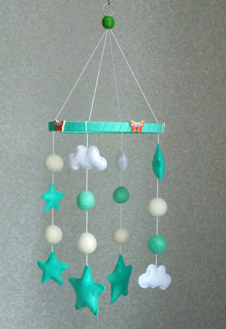 Wool baby girl mobile Ball mobile Baby felt mobile Felt stars baby mobile Felt crib mobile Nursery decor for baby girl Cot mobile