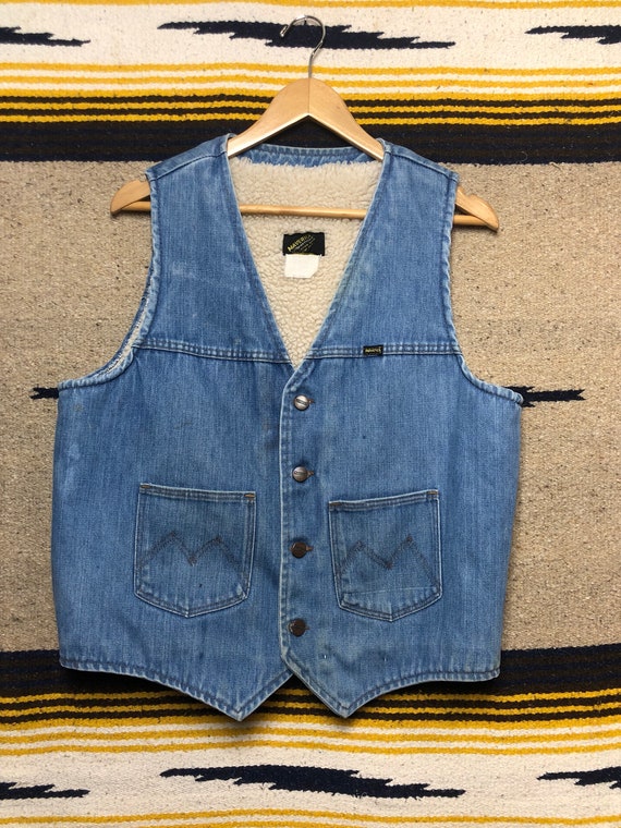 Vintage 70s Maverick Denim Sherpa Lined Vest | We… - image 1