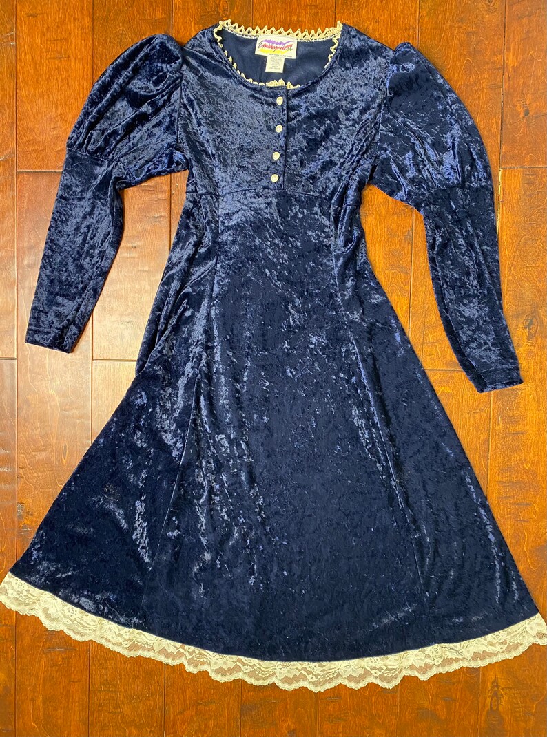 Vintage 90s Emily West Crushed Velvet /& Lace Dress