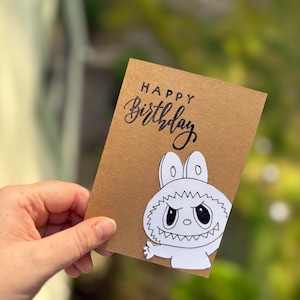 LABUBU BIRTHDAY CARD - Labubu Themed Birthday Card - Blank Birthday Card - Black and White Labubu Card - Birthday Card - Cute Birthday Card