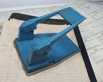 Vintage Office Puncher 1980s / Soviet office gadgets / Blue Metal Hole Punch / Soviet Paper Hole Puncher