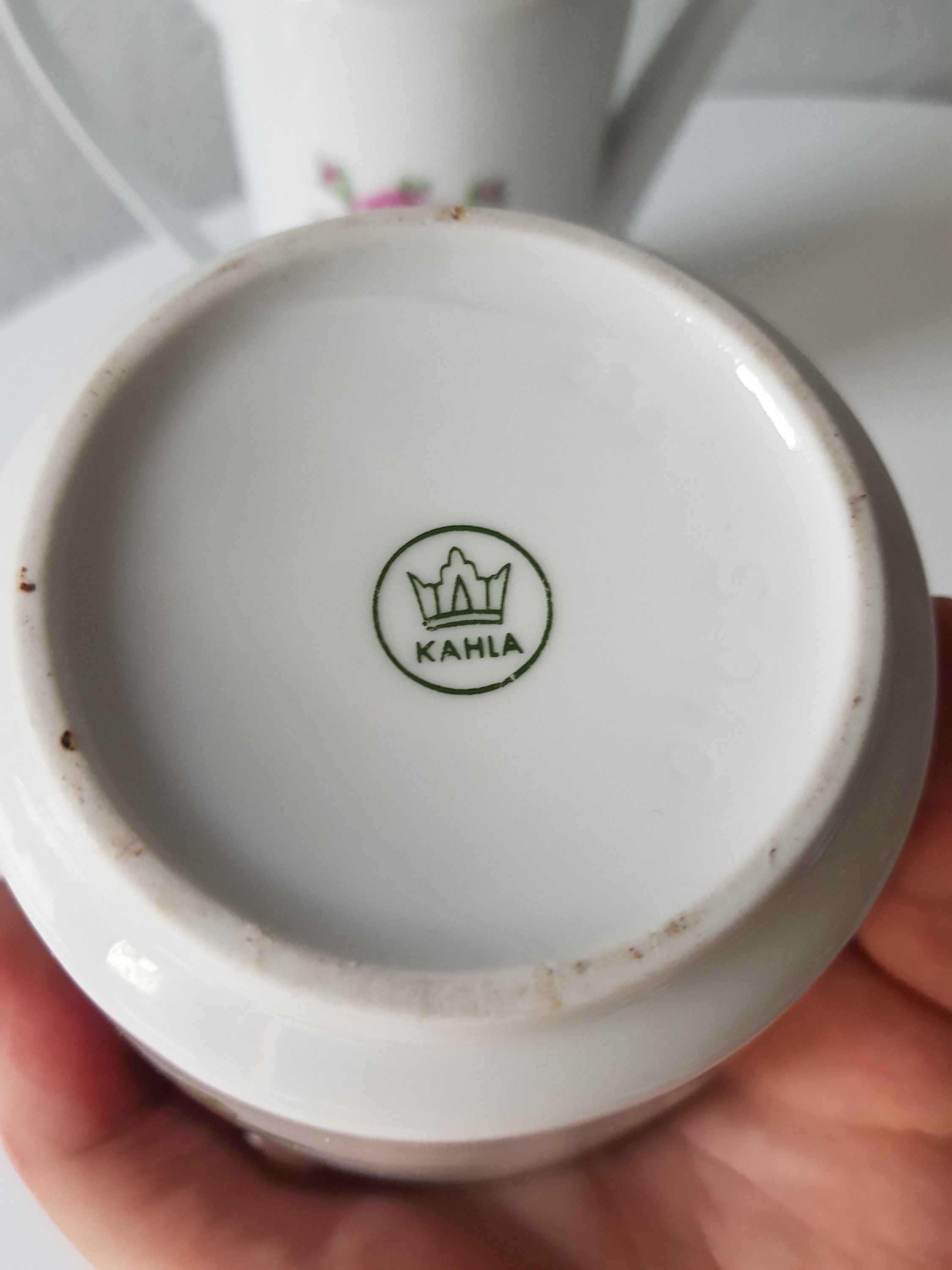 Vintage Kahla Porcelain Coffee Set: GDR Rose Decor, 1960s German Vintage Kahla Porcelain Coffee Set: GDR Rose Decor, 1960s German