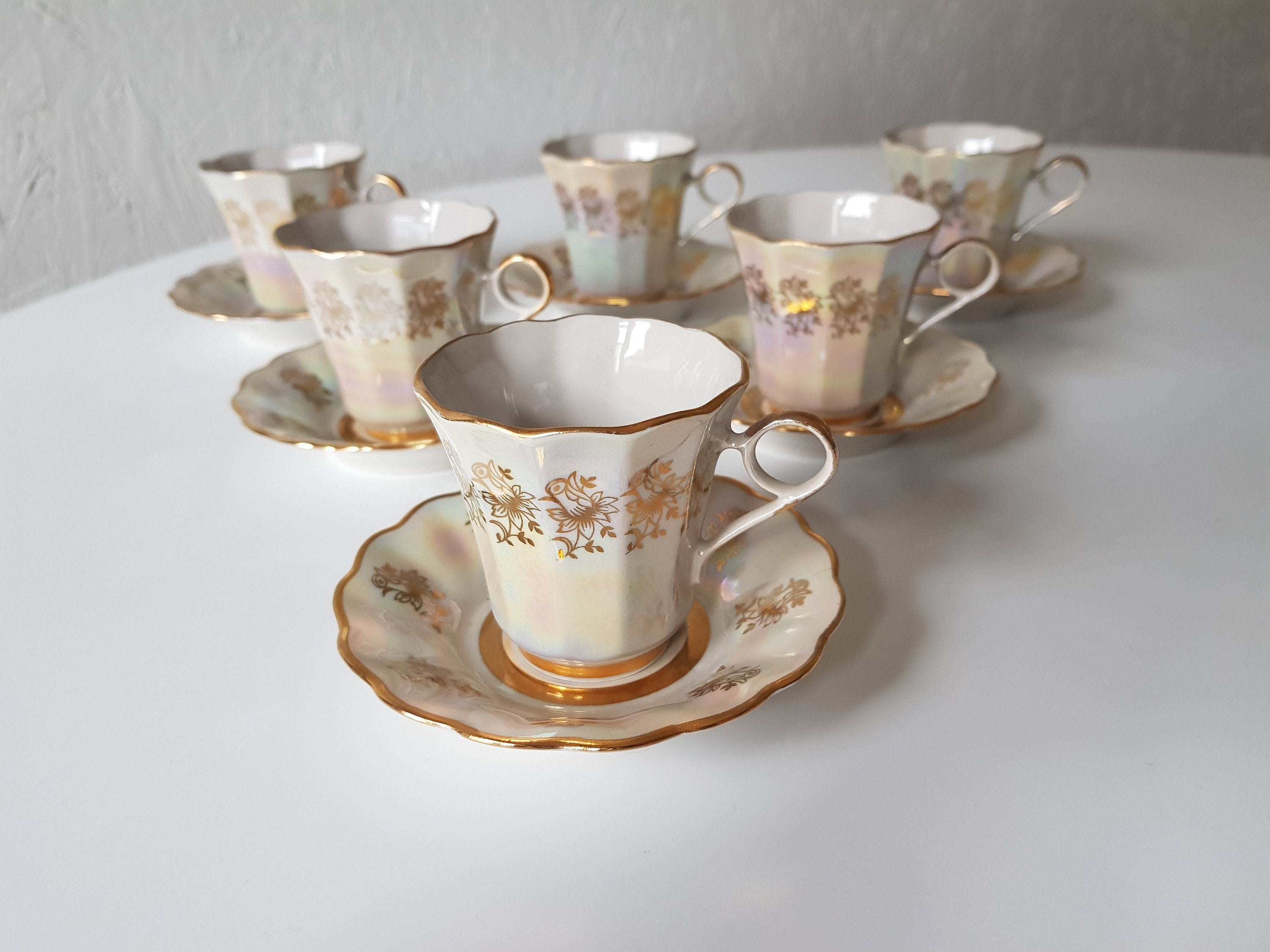 Set of Six Vintage Coffee Cups / Pearl Color With Golden Etsy UK