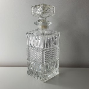 Vintage Bohemia Decanter / Czechoslovakia / Crystal Lead / Alcohol Container Cognac Brandy Whisky Liquor / Carafe / Mid Century Rectangular