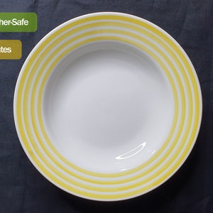 Conjunto de seis platos de loza soviéticos vintage con rayas / plato hondo / cena / plato de cerámica antiguo / borde amarillo / Budy / Ucrania