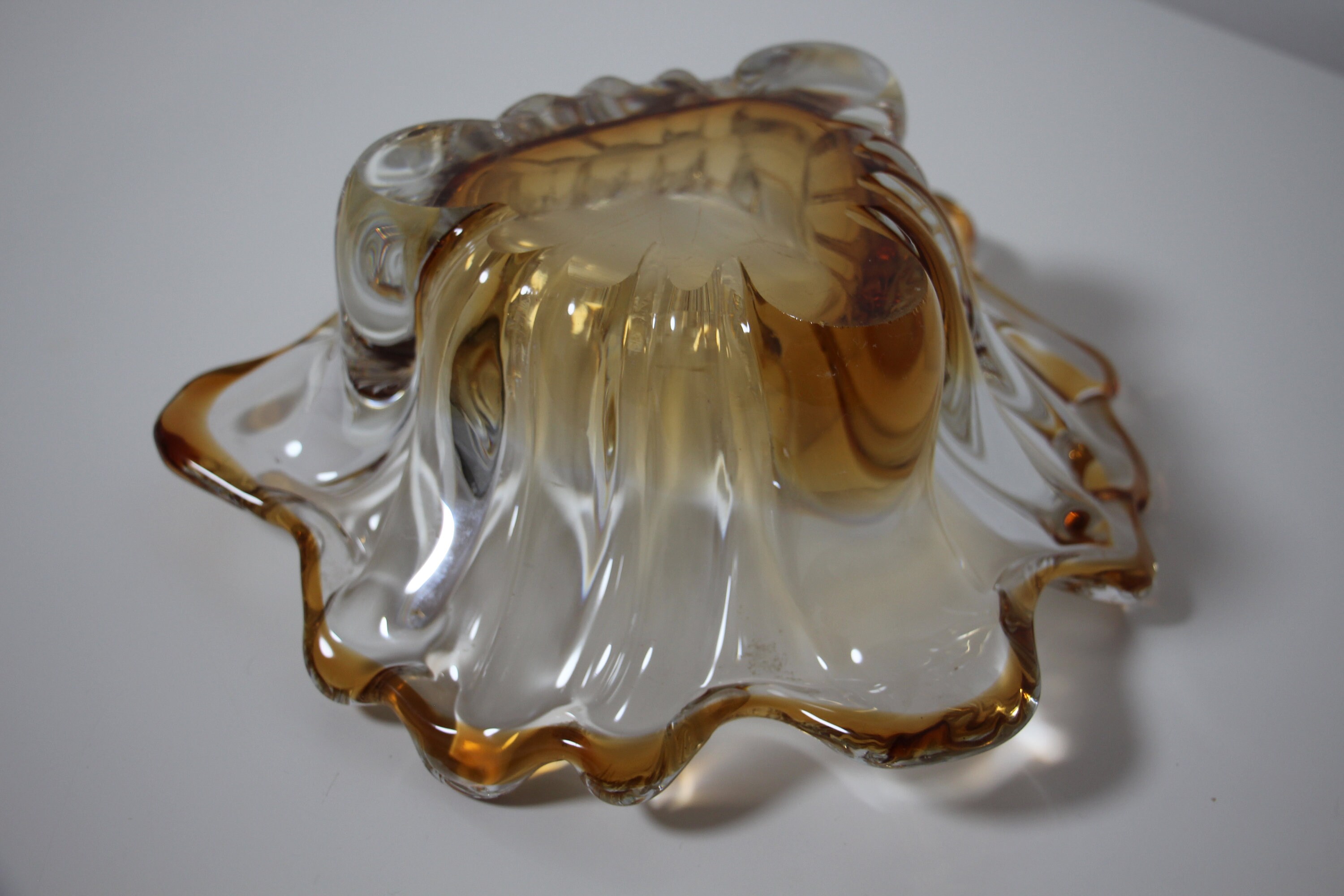 Soviet Vintage Splash Glass Vase / Caramel Glass Vase / Decorative