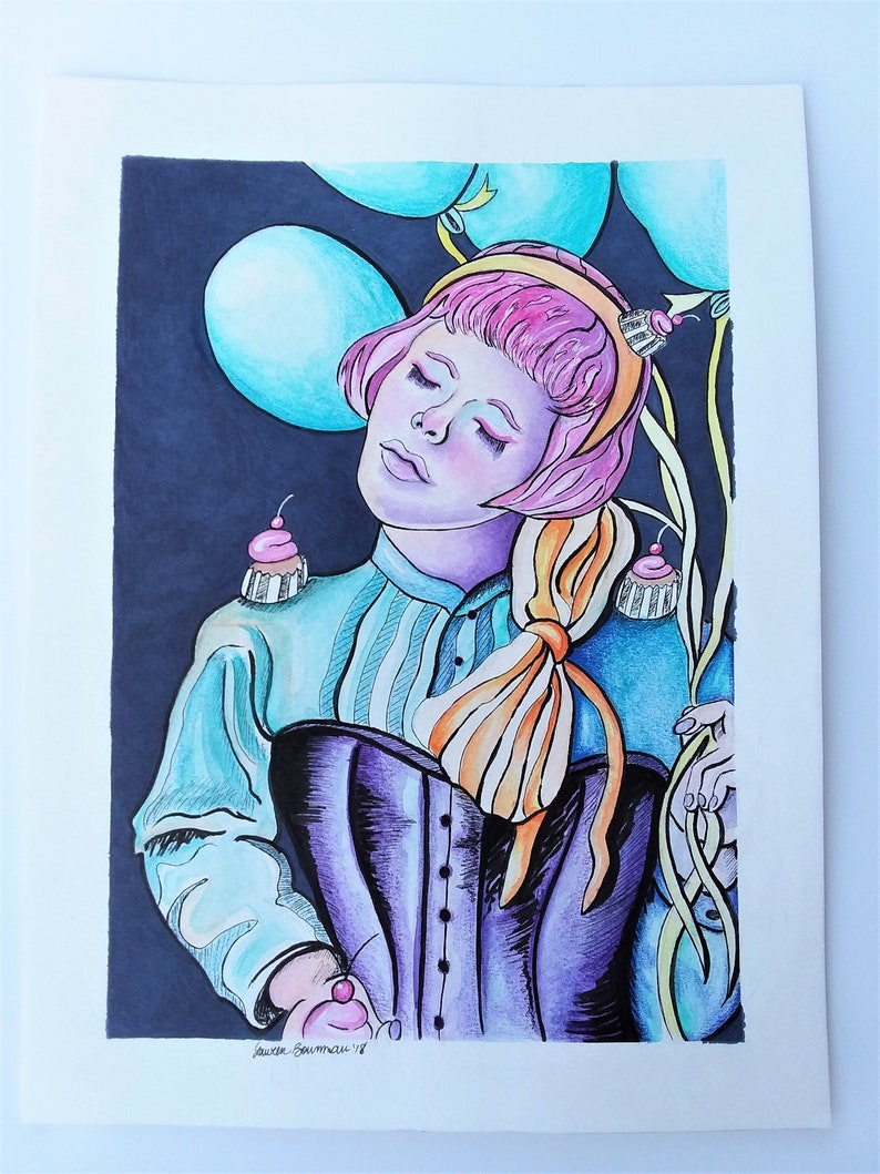 The Cupcake Queen Original Watercolor and Ink Painting Etsy