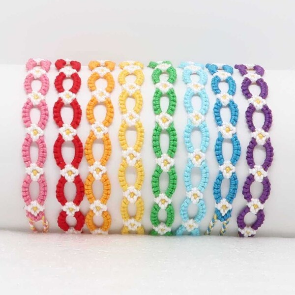 Bracelet fin brésilien Daisy chain, fleur, marguerite, multicolore