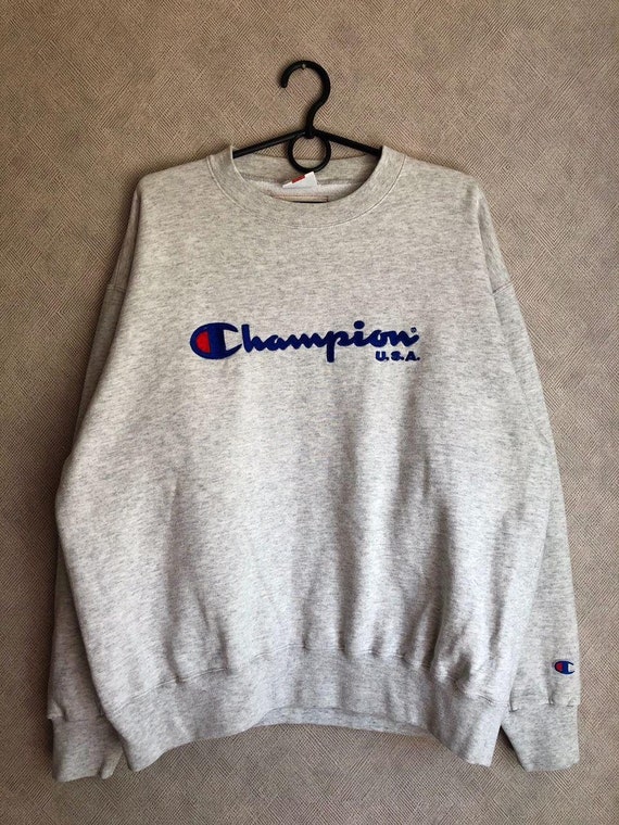 Champion Sweatshirt Vintage Big Logo Grey - Etsy