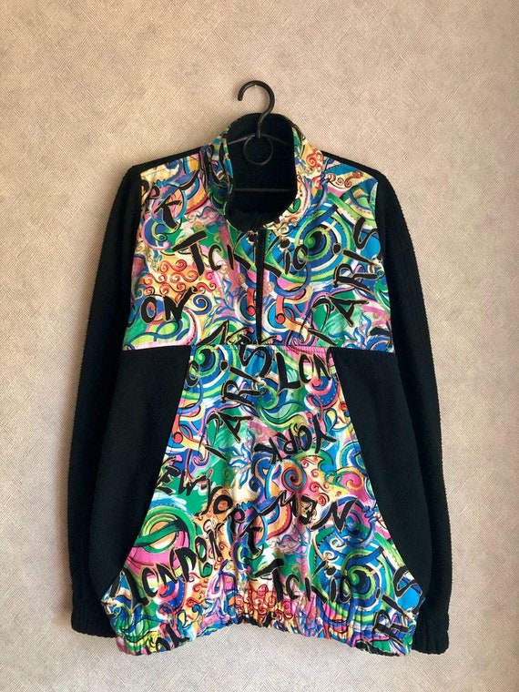 Multicolor rave crazy fleece 90s vintage