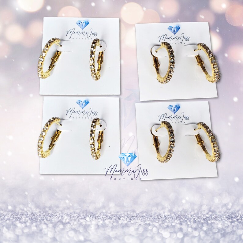 Trendy Costume Small Gold Hoop Earrings Affordable Bling Rhinestones Alloy Cute Gifts for Her Birthday Bulk Party Favor MommaJessBoutique