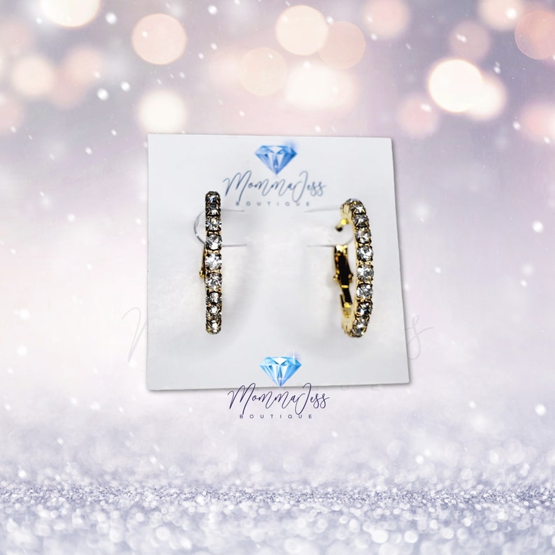 Trendy Costume Small Gold Hoop Earrings Affordable Bling Rhinestones Alloy Cute Gifts for Her Birthday Bulk Party Favor MommaJessBoutique