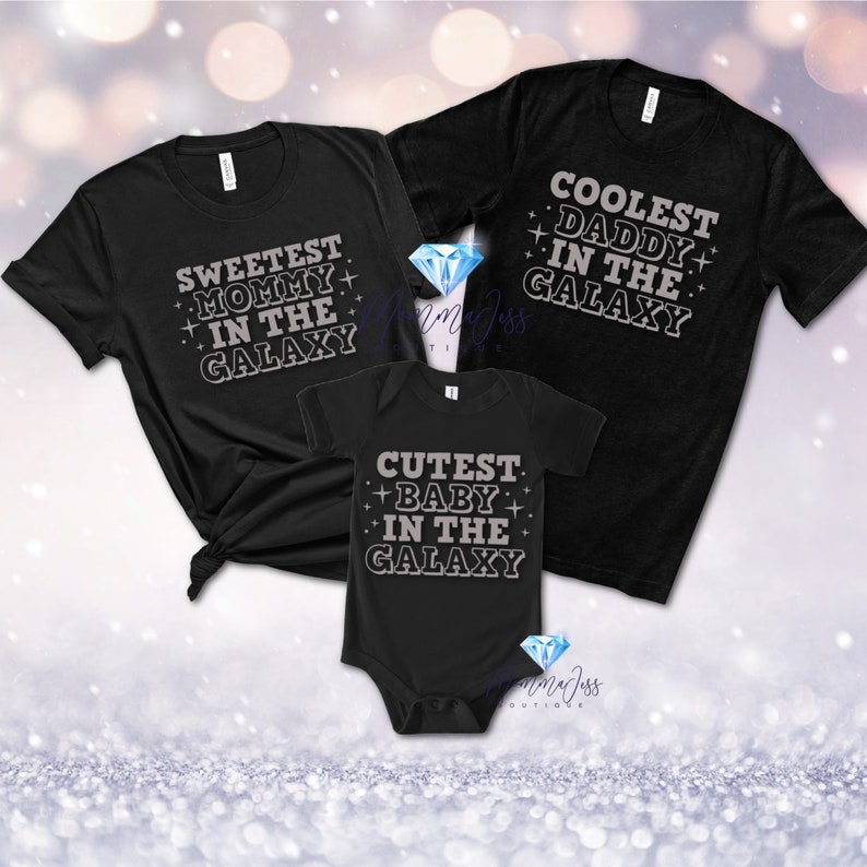 Galaxy Matching Black Unisex Graphic Tees T-Shirts for Whole Family Baby and Parents Gift Cute Outfits For Pictures Trendy MommaJessBoutique