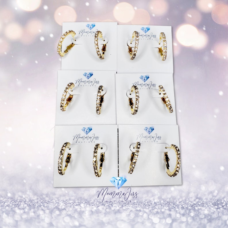 Trendy Costume Small Gold Hoop Earrings Affordable Bling Rhinestones Alloy Cute Gifts for Her Birthday Bulk Party Favor MommaJessBoutique
