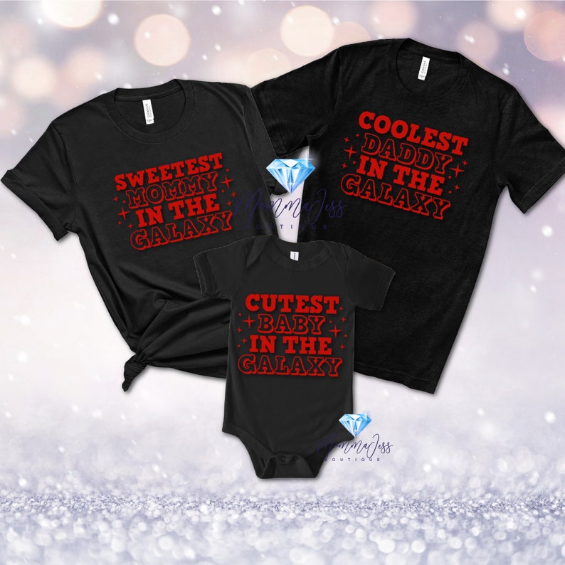 Galaxy Matching Black Unisex Graphic Tees T-Shirts for Whole Family Baby and Parents Gift Cute Outfits For Pictures Trendy MommaJessBoutique