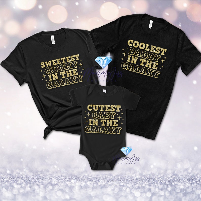 Galaxy Matching Black Unisex Graphic Tees T-Shirts for Whole Family Baby and Parents Gift Cute Outfits For Pictures Trendy MommaJessBoutique