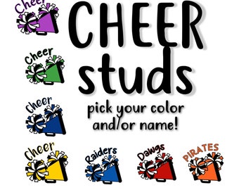 Cheerleader stud earrings, cheerleading, pompom, megaphone, small post, custom team, name, wording, custom colors and/or team name welcome!