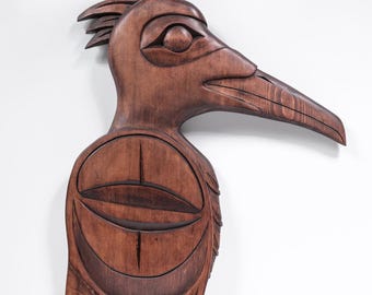 Groot geel cederhout First Nations raaf wandpaneel
