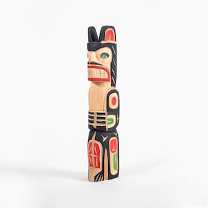 Model Bear Totem Pole Yellow Cedar Hand-Carved with Abalone