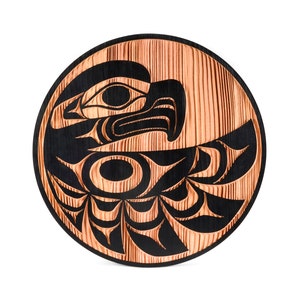 Indianer Wandplatte aus Zedernholz mit Adler oder Wolf