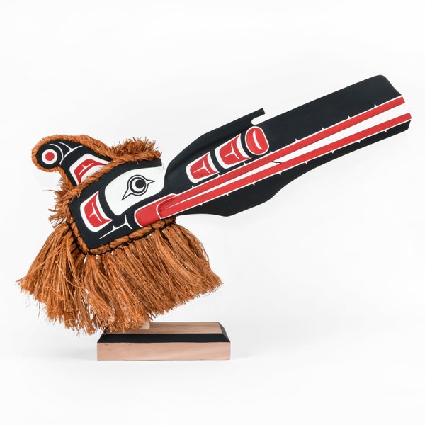 First Nations Hokhok Raven Mask on Stand Northwest Native Art