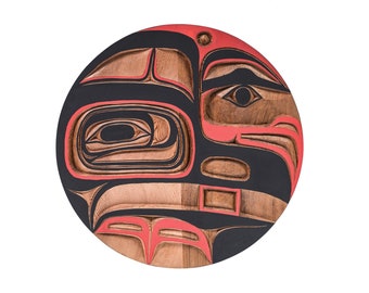 Red Cedar Raven and Baby Northwest Coast Wall Panel