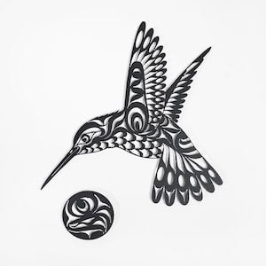 First Nations Native Steel Cut Hummingbird with Moon Wall Panel