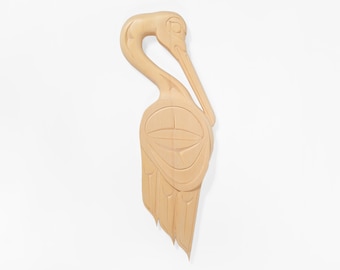 First Nations Heron Wall Carving Yellow Cedar