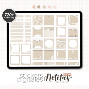 Mais de 720 adesivos digitais: Notitas+ Boho | Notas adesivas, bloco de notas, fita washi, flores, molduras (PNG)