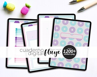 Digital Notebook Fluye | 20 Subjects, 30 Templates, 8 Covers, 1200+ Stickers PNG (PDF)
