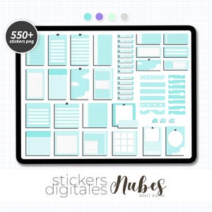 550+ digital stickers pastel colors | sticky notes, notepad, washi tape | PNG files  stickers pack | Nubes