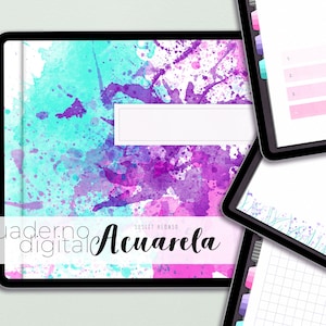 Digital Notebook Acuarela | 12 Subjects, 60 Templates, 4 Covers, Painted with Digital Watercolor (PDF)